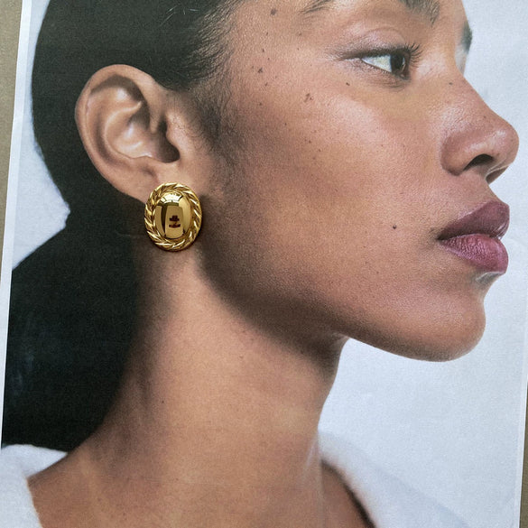 Wholesale Stainless Steel Geometric Round Earrings Jewelry With Glossy Hemp Rope Edge
