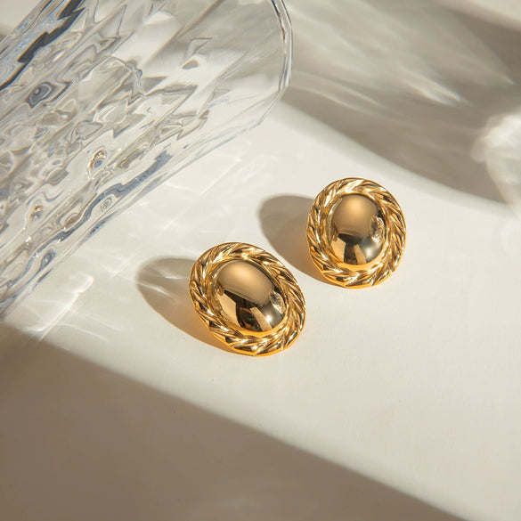 Wholesale Stainless Steel Geometric Round Earrings Jewelry With Glossy Hemp Rope Edge