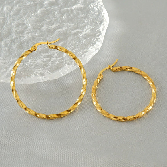 Wholesale Stainless Steel Geometric Round Earrings With French Spiral Pattern For Women Electroplated