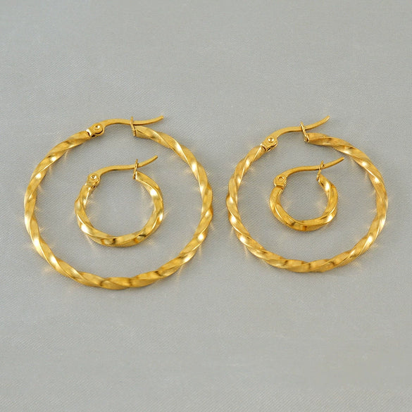 Wholesale Stainless Steel Geometric Round Earrings With French Spiral Pattern For Women Electroplated
