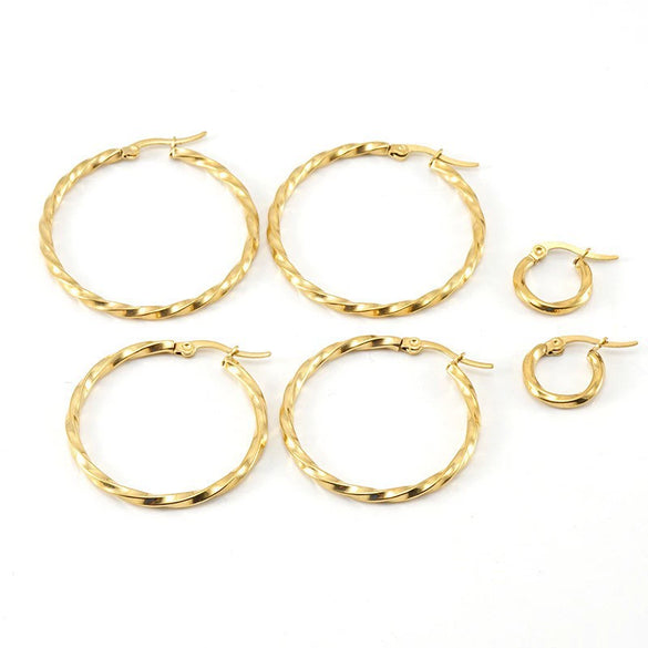 Wholesale Stainless Steel Geometric Round Earrings With French Spiral Pattern For Women Electroplated