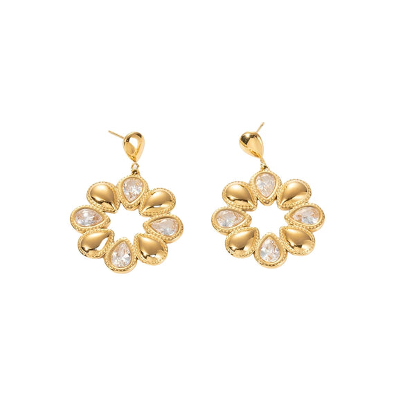 Wholesale Stainless Steel Geometric Round Flower Earrings For Women Electroplated Fashion Accessories