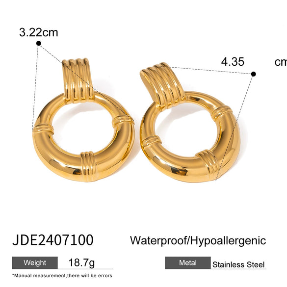 Wholesale Stainless Steel Geometric Round Hollow Rib Earrings With Electroplating Nonfading Jewelry