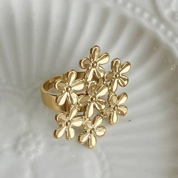 Wholesale Stainless Steel Geometric Round Lollipop Sun Flower Ring With Electroplating