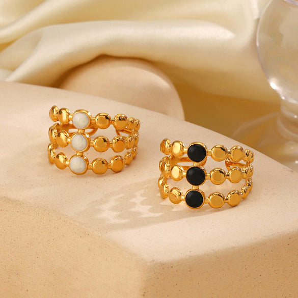 Wholesale Stainless Steel Geometric Round Oil Drop Ring For Women 18K Gold Plated