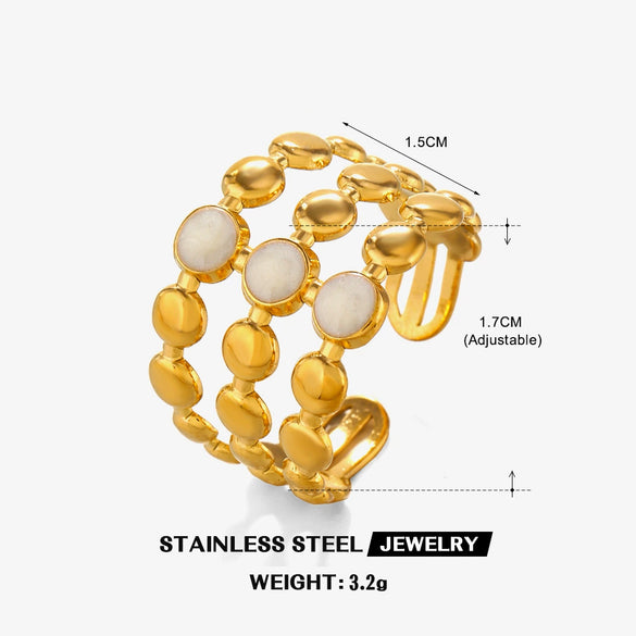 Wholesale Stainless Steel Geometric Round Oil Drop Ring For Women 18K Gold Plated