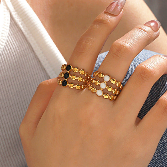 Wholesale Stainless Steel Geometric Round Oil Drop Ring For Women 18K Gold Plated