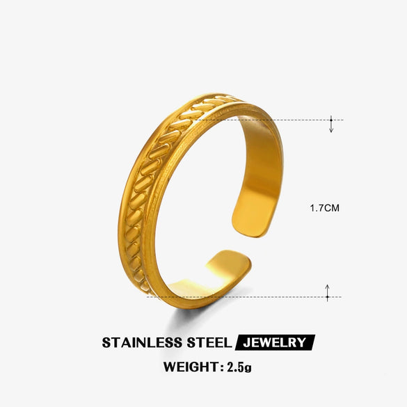 Wholesale Stainless Steel Geometric Round Opening Adjustable Ring For Women With 18K Gold Plated Electroplating