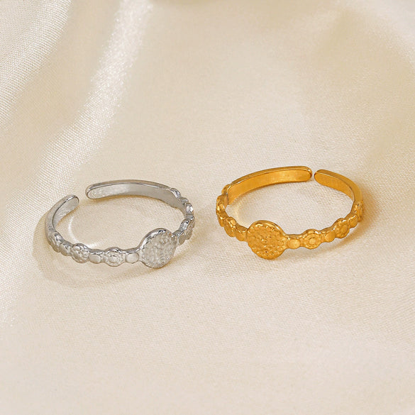 Wholesale Stainless Steel Geometric Round Opening Ring Jewelry Retro Simple Style Gold Plated