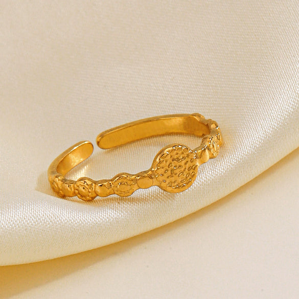 Wholesale Stainless Steel Geometric Round Opening Ring Jewelry Retro Simple Style Gold Plated