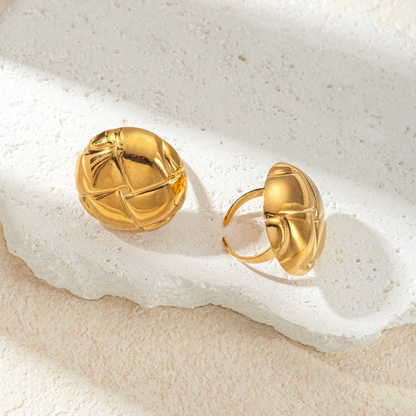 Wholesale Stainless Steel Geometric Round Opening Ring With Electroplating Treatment