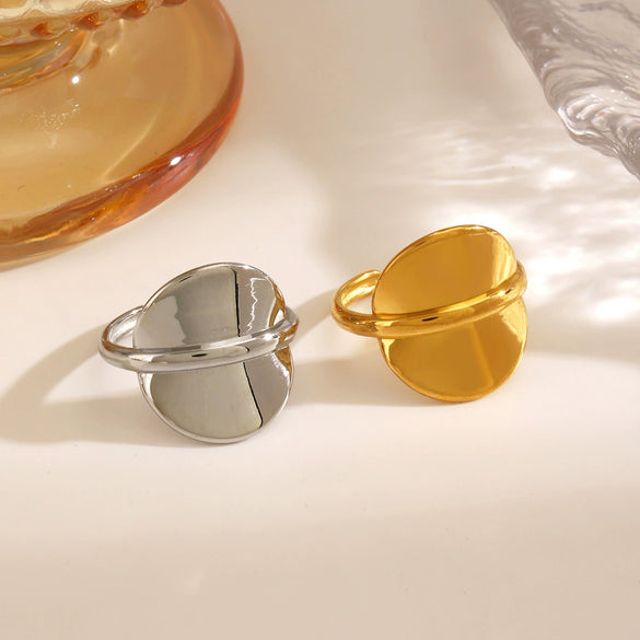 Wholesale Stainless Steel Geometric Round Ring For Women 18K Gold Plated