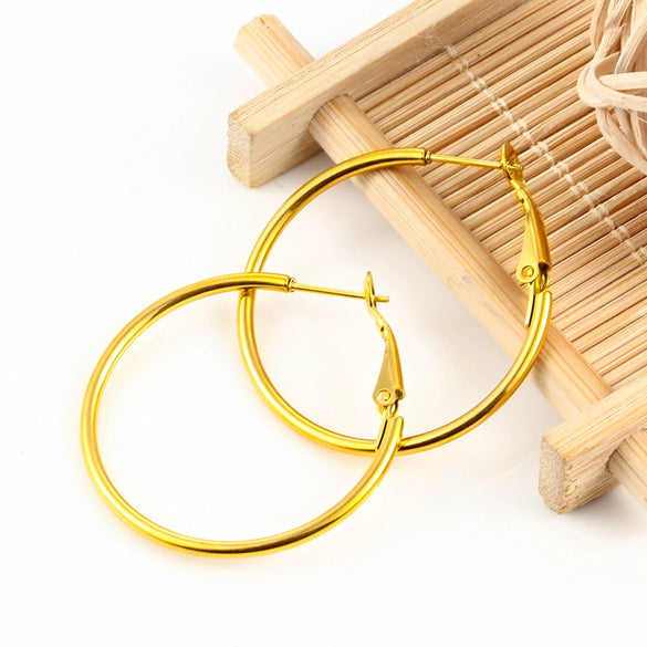 Wholesale Stainless Steel Geometric Round Shrimp Bow Buckle Earrings With Vacuum Gold Plating