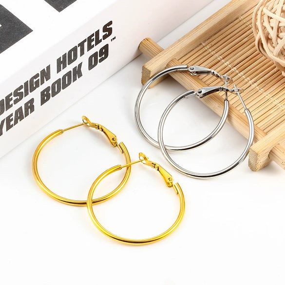 Wholesale Stainless Steel Geometric Round Shrimp Bow Buckle Earrings With Vacuum Gold Plating
