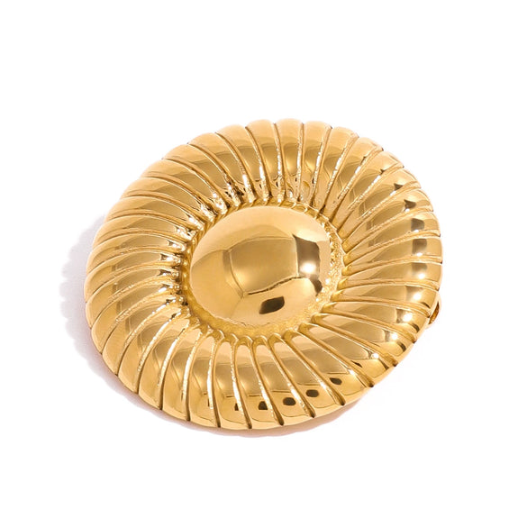 Wholesale Stainless Steel Geometric Round Smooth Rib Brooch Jewelry With Electroplating Treatment