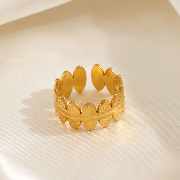 Wholesale Stainless Steel Geometric Round Stitching Opening Adjustable 18K Gold Plated Ring For Women
