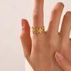 Wholesale Stainless Steel Geometric Round Stitching Opening Adjustable 18K Gold Plated Ring For Women