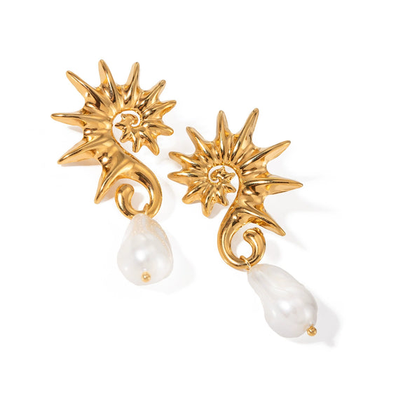 Wholesale Stainless Steel Geometric Seahorse Shaped Pearl Earrings For Women With Electroplating Treatment