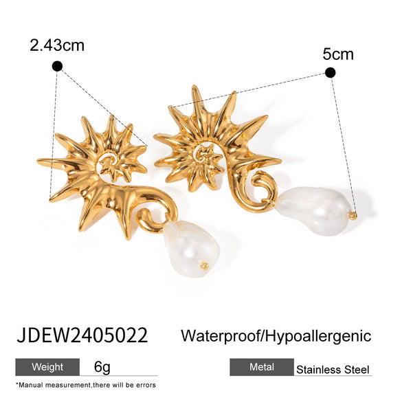 Wholesale Stainless Steel Geometric Seahorse Shaped Pearl Earrings For Women With Electroplating Treatment