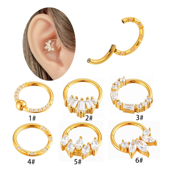 Wholesale Stainless Steel Geometric Seamless Closed Nose And Ear Piercing Jewelry With Electroplating