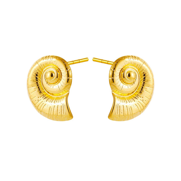 Wholesale Stainless Steel Geometric Shape Conch Texture Electroplated Women's Earrings With Retro Niche Design
