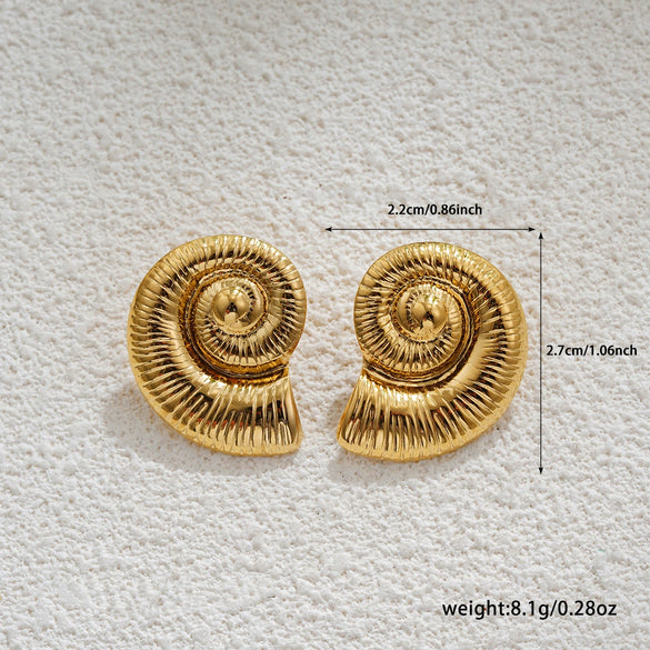 Wholesale Stainless Steel Geometric Shape Conch Texture Electroplated Women's Earrings With Retro Niche Design
