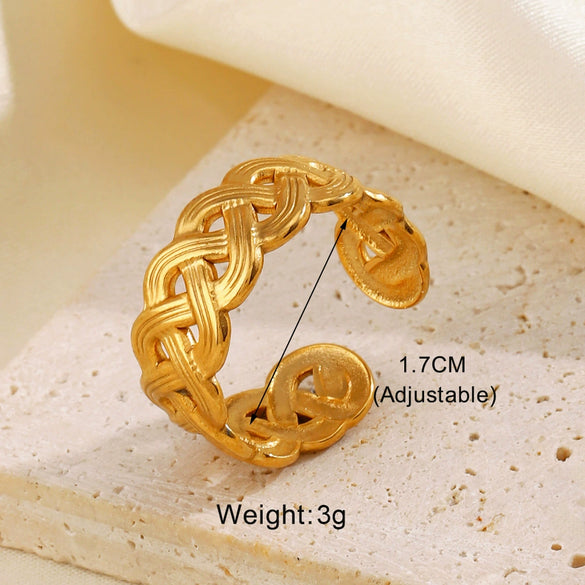 Wholesale Stainless Steel Geometric Shaped Opening Ring With Joker Line Cross Design And Electroplating