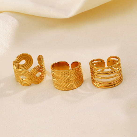 Wholesale Stainless Steel Geometric Shaped Opening Ring With Joker Line Cross Design And Electroplating