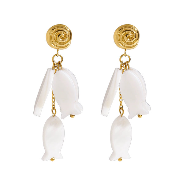 Wholesale Stainless Steel Geometric Shell Fish Pendant Earrings Jewelry With 18K Gold Electroplating Original And Minimalist Design
