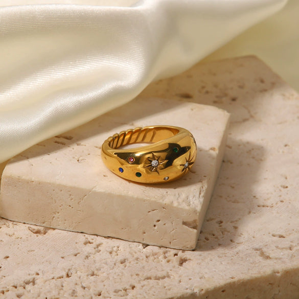 Wholesale Stainless Steel Geometric Sixpointed Star Ring Electroplated For Women Light Luxury Retro Trendy Literature Style