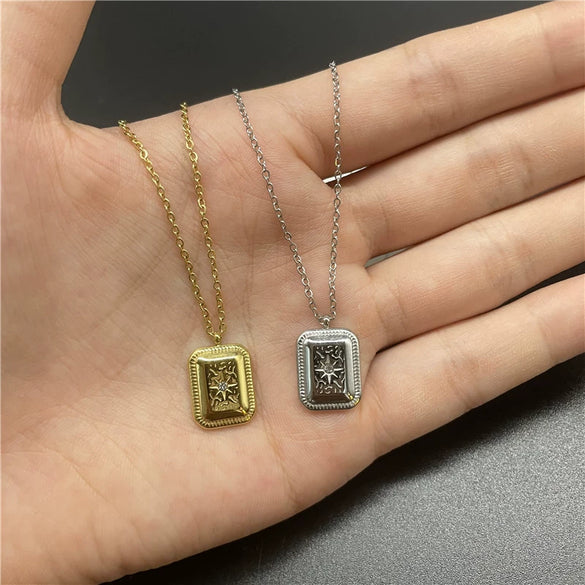 Wholesale Stainless Steel Geometric Sixpointed Star Totem Micro Inlaid Zircon Pendant Necklace For Women With Electroplating And O Word Chain