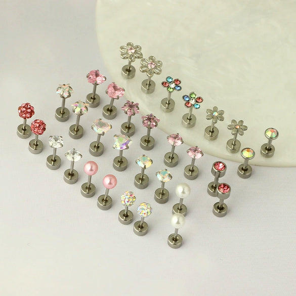 Wholesale Stainless Steel Geometric Small Flower Round Screw Earrings Electroplated Unisex