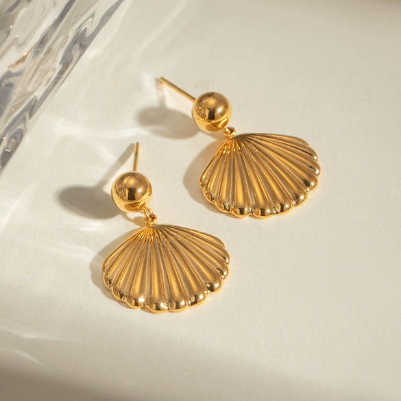 Wholesale Stainless Steel Geometric Small Steel Ball Shell Hanging Earrings For Women With Electroplating Treatment