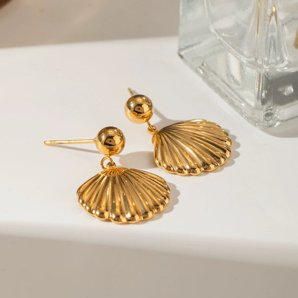 Wholesale Stainless Steel Geometric Small Steel Ball Shell Hanging Earrings For Women With Electroplating Treatment