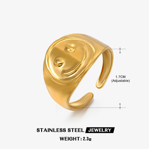Wholesale Stainless Steel Geometric Smiley Expression Opening Adjustable Women's Ring