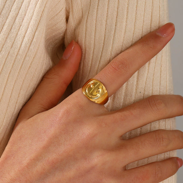 Wholesale Stainless Steel Geometric Smiley Expression Opening Adjustable Women's Ring