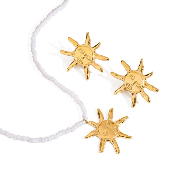Wholesale Stainless Steel Geometric Smiley Face Sun Earrings For Women Electroplated Luxury Trendy Jewelry