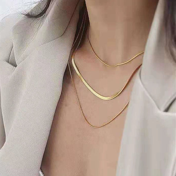 Wholesale Stainless Steel Geometric Snake Bone Chain Necklace For Women Retro Design Electroplated