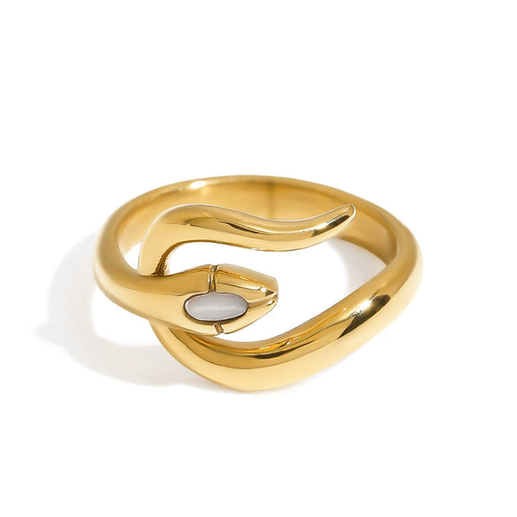 Wholesale Stainless Steel Geometric Snakeshaped Ring Inlaid With Shell Electroplated Versatile Women's Jewelry