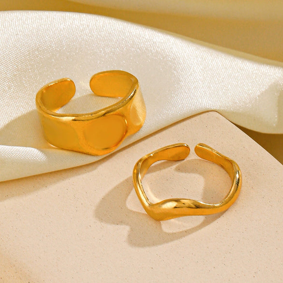 Wholesale Stainless Steel Geometric Special Shaped Open Ring For Women Real Gold Plated