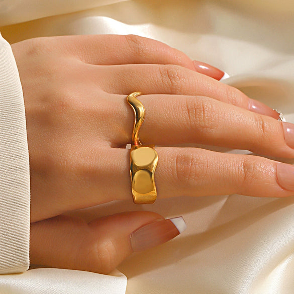 Wholesale Stainless Steel Geometric Special Shaped Open Ring For Women Real Gold Plated