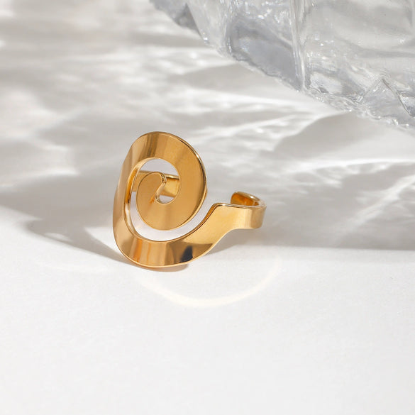Wholesale Stainless Steel Geometric Spiral Cut Out Open Ring Jewelry With 18K Gold Electroplating