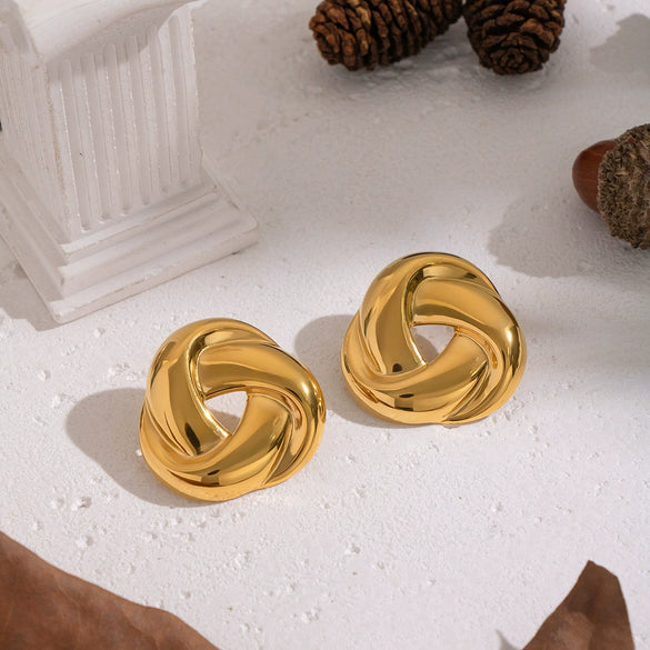 Wholesale Stainless Steel Geometric Spiral Pvd Furnace Vacuum Real Gold Plated Earrings For Women