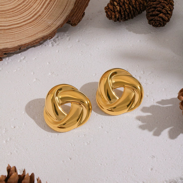Wholesale Stainless Steel Geometric Spiral Pvd Furnace Vacuum Real Gold Plated Earrings For Women