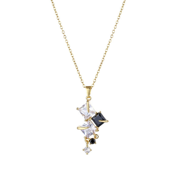 Wholesale Stainless Steel Geometric Square Crystal Clavicle Necklace With Electroplating For Women