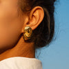Wholesale Stainless Steel Geometric Square Earrings Inlaid With Black Hammer 18K Gold Electroplated For Women