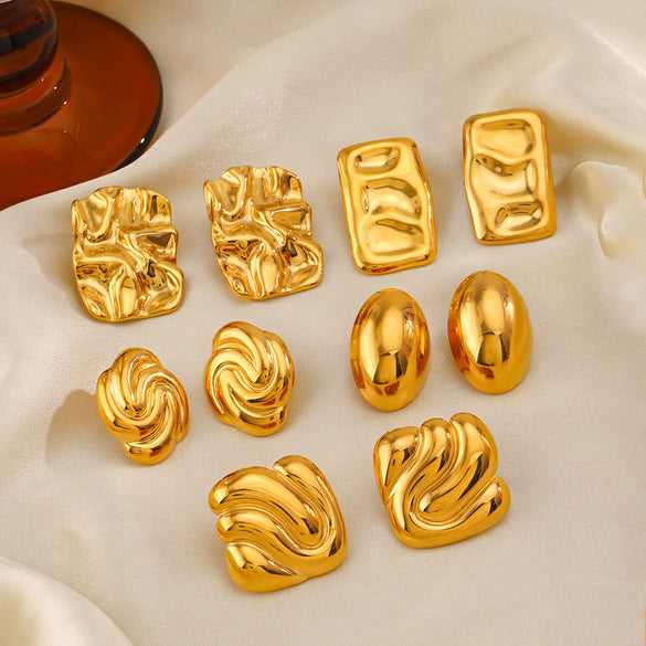 Wholesale Stainless Steel Geometric Square Earrings 18K Gold Plated Manual High Polished