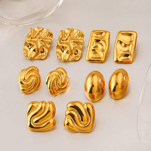 Wholesale Stainless Steel Geometric Square Earrings 18K Gold Plated Manual High Polished