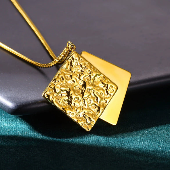 Wholesale Stainless Steel Geometric Square Electroplated Necklace For Unisex With Irregular Texture