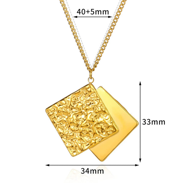 Wholesale Stainless Steel Geometric Square Electroplated Necklace For Unisex With Irregular Texture